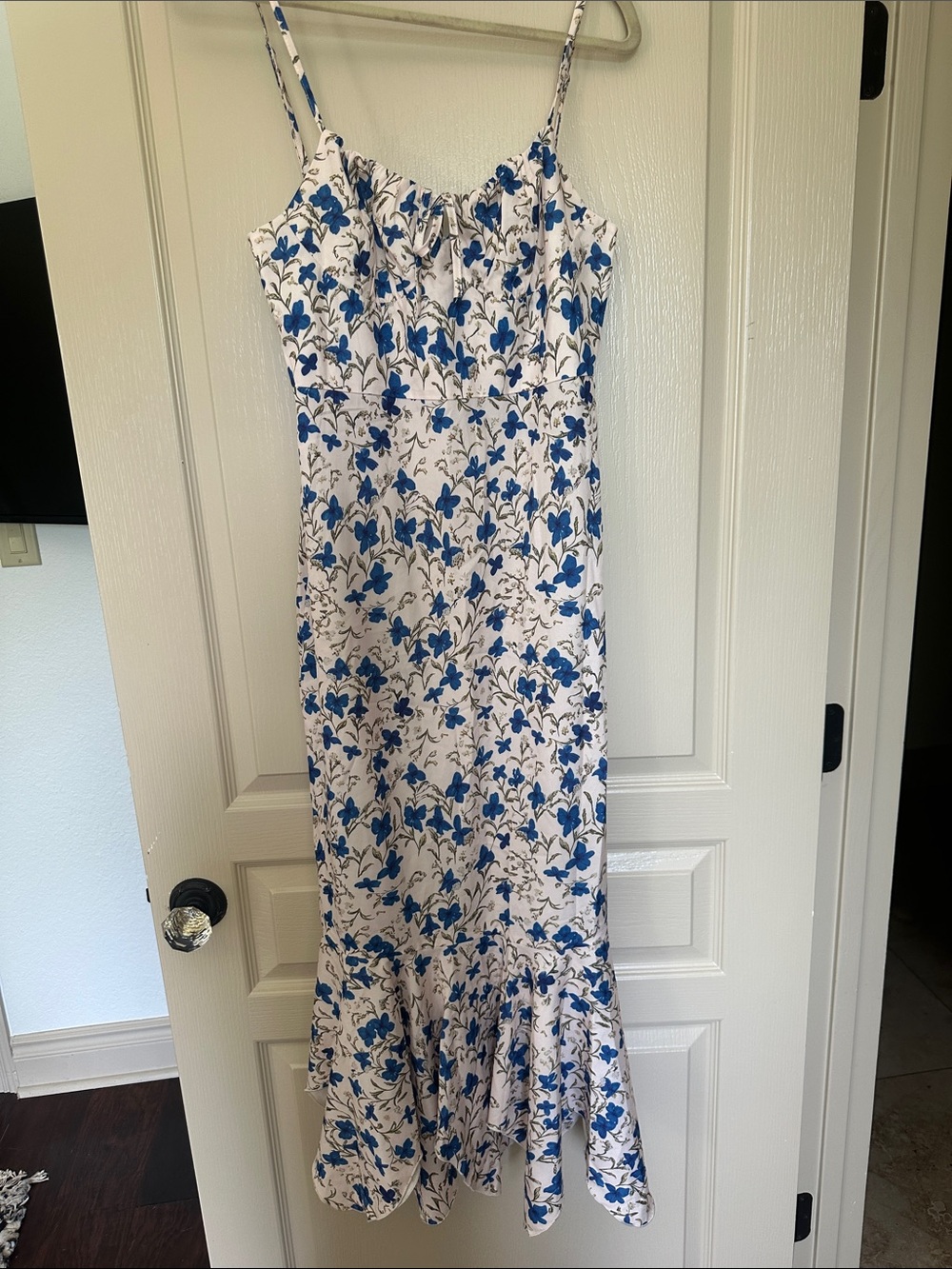 Blue Floral Spaghetti-Strap Maxi Dress